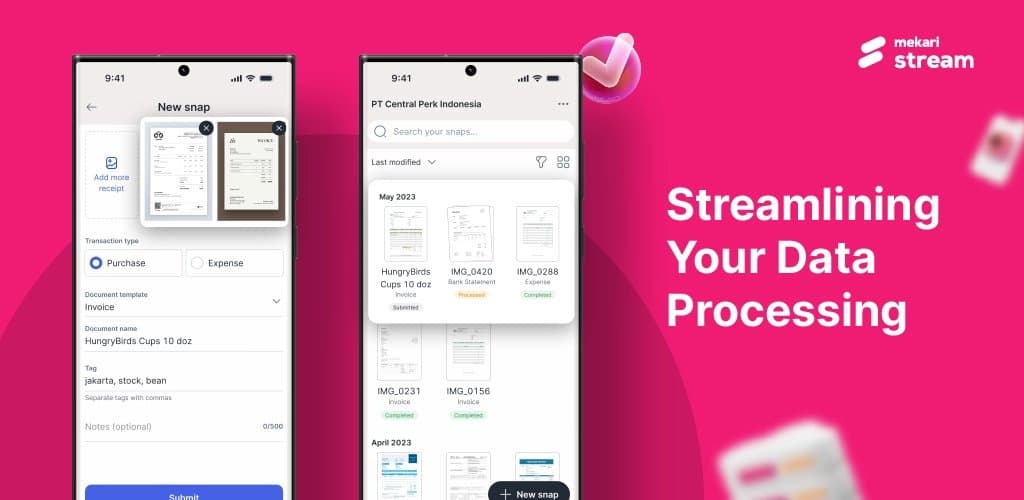 Mekari Stream capture and inbox screens